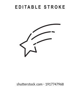Shooting Star Outline Icon. Falling Star Line Art Logo. Vector Illustration. Isolated on White Background. Editable Stroke