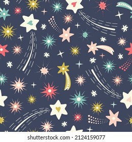 Shooting star pattern background. Vector seamless repeat of vintage stars. Design element. 