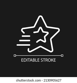 Shooting star pixel perfect white linear icon for dark theme. Make wish upon falling star. Burning meteor. Thin line illustration. Isolated symbol for night mode. Editable stroke. Arial font used