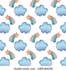 shooting star with rainbow and cloud background
