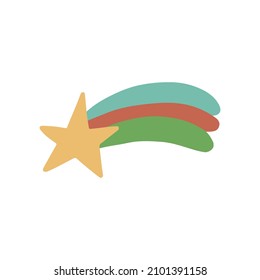 Shooting star with rainbow  hand drawn naive art