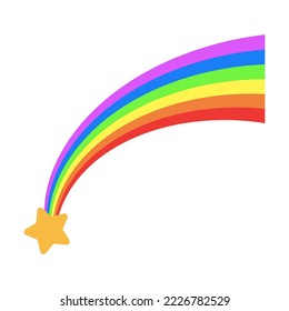 Estrella de tiro con una ilustración de la cola de arco iris. Arcoíris chilenos aislados en un fondo blanco. Meteorología, cielo, concepto de parche