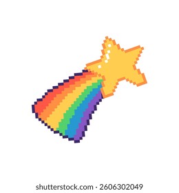 Shooting star with a rainbow trail. Hand drawn vector illustration.