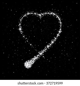 Shooting star in the shape of heart. Valentine's day abstract background. Vector illustration