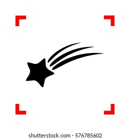 Shooting star sign. Black icon in focus corners on white background. Isolated.