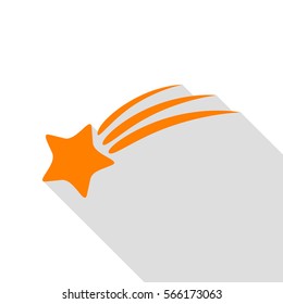 Shooting star sign. Orange icon with flat style shadow path.