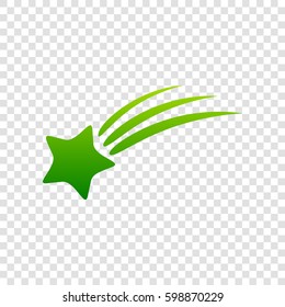 Shooting star sign. Vector. Green gradient icon on transparent background.