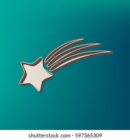 Shooting star sign. Vector. Icon printed at 3d on sea color background.