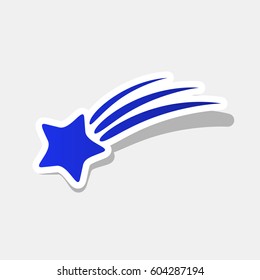 Shooting star sign. Vector. New year bluish icon with outside stroke and gray shadow on light gray background.