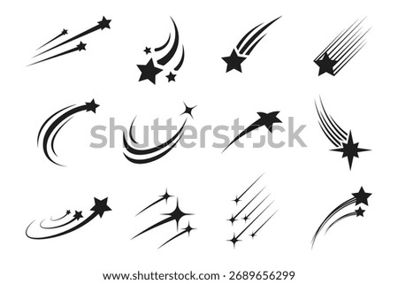 Shooting Star Silhouette Set — Falling Star Vector Icons Collection