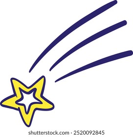 Shooting Star with tail vector icon isolated on white background. Hand drawn Meteor vector cartoon illustration