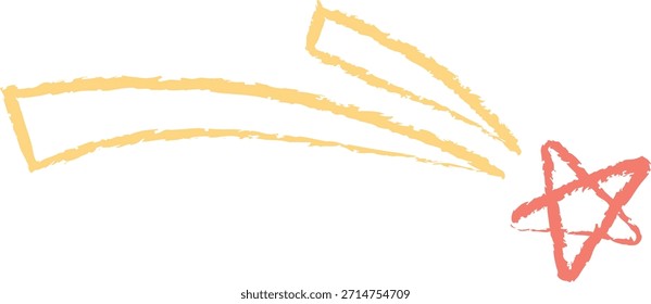 Estrella fugaz con tres estelas ásperas y punta de estrella garabateada, dibujada a mano con trazos texturizados. Símbolo de deseo, meta, logro, suerte, camino del éxito, aspiración. Ilustración vectorial de dibujos animados.