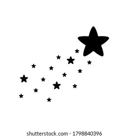 Estrella de tiro con rastro. Simple ilustración negra de estrellas en caída. Símbolo de cosmos, cielo nocturno, estelar, hacer un deseo, magia. Iconos de silueta configurados. Pictograma vector plano aislado, fondo blanco