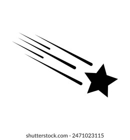 Shooting Star vector, Comet Icon with tail. Shooting Star icon, silhouette. Shooting star with an elegant star trail on a white background.  Vector illustration.