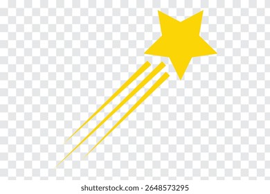 Shooting star vector icon isolated on transparent background. Flying comet with tail, falling meteor, abstract galaxy element. Shooting star transparency logo concept. 