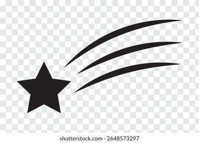 Shooting star vector icon isolated on transparent background. Flying comet with tail, falling meteor, abstract galaxy element. Shooting star transparency logo concept. 