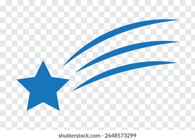 Shooting star vector icon isolated on transparent background. Flying comet with tail, falling meteor, abstract galaxy element. Shooting star transparency logo concept. 