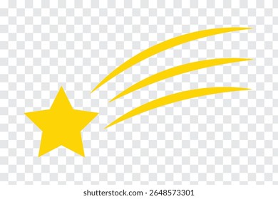 Shooting star vector icon isolated on transparent background. Flying comet with tail, falling meteor, abstract galaxy element. Shooting star transparency logo concept. 
