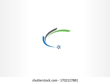 Plantilla de diseño del logotipo vectorial de estrella de tiro. Símbolo de color de curva