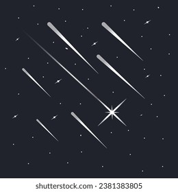 estrellas fugaces.  fondo negro nocturno. Vector cosmos estelar para su diseño.