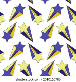 Estrellas de tiro patrón amarillo azul transparente para niños divertidos diseño textil de fiesta de hogar estrella de ilustración vectorial con cola