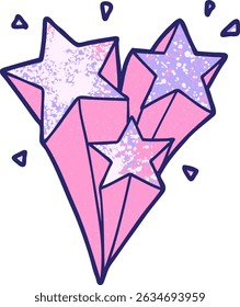 shooting stars cartoon in bright neon colors