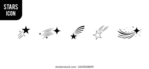 "Shooting Stars and Comets Vector Set. Falling Star Icons with Tails for Web, Poster and Graphic Design."