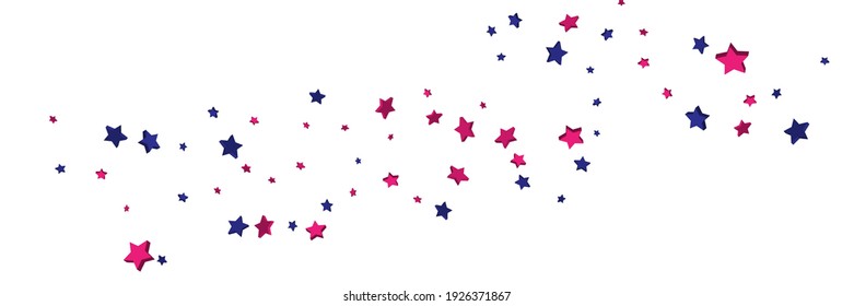 Shooting stars confetti 3D. Multi-colored stars. Festive background. Abstract pattern on a white background. Design element. Vector illustration, EPS 10.