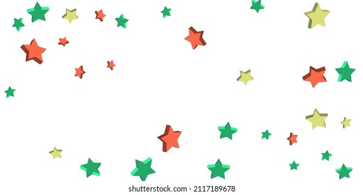 Shooting stars confetti 3D. Multi-colored stars. Festive background. Abstract pattern on a white background. Design element. Vector illustration, EPS 10.