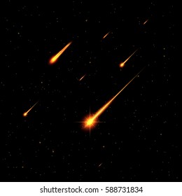 Shooting stars in the dark space. Vector illustration