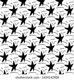 Shooting stars doodles pattern. Seamless texture background.