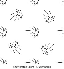 Shooting stars doodles pattern. Seamless texture background.