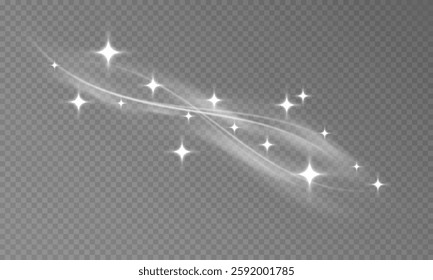 Shooting stars glow brightly on transparent background, vector graphics.