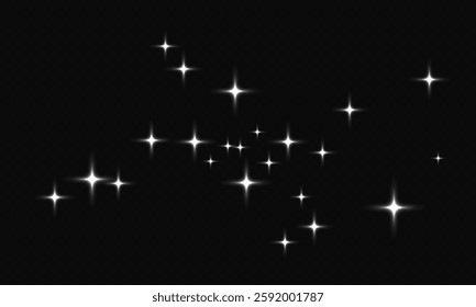 Shooting stars glowing brightly in the sky on dark background, vector graphics.