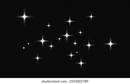 Shooting stars glowing brightly in the sky on dark background, vector graphics.