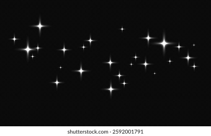 Shooting stars glowing brightly in the sky on dark background, vector graphics.