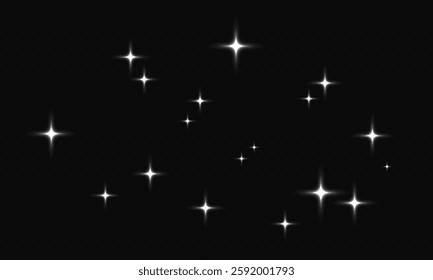 Shooting stars glowing brightly in the sky on dark background, vector graphics.