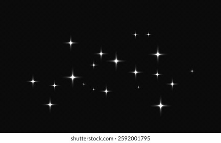 Shooting stars glowing brightly in the sky on dark background, vector graphics.