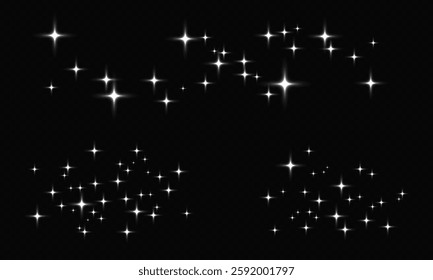 Shooting stars glowing brightly in the sky on dark background, vector graphics.