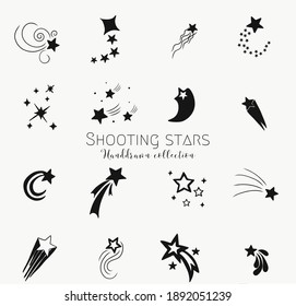 Shooting stars handdrawn sillhouettes collection