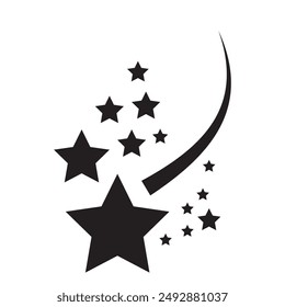  Shooting stars icon silhouette vector set. Abstract silhouette of shooting star.   Flying comet with tail. Falling stars set icon meteorites. Stars abstract galaxy element. Vector illustration.