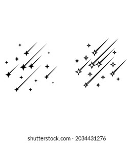 Vector de icono de estrellas de disparo. Señal de la imagen de la cola de cometas o de la estrella. símbolo o logotipo de fuegos artificiales.