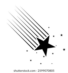 Shooting stars icon vector. The falling stars symbols. Abstract silhouette of shooting star icon. Black falling stars are a simple drawing. vector illustration. 