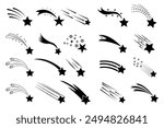 Shooting stars icon vector set. Black shooting stars isolated on white background. Comet tail or star trail illustration sign collection. Graphic illustration for web design.