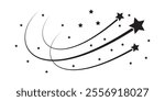 Shooting stars icon vector set. Black falling stars icon. Meteorite and comet symbols. Abstract silhouette of shooting star.