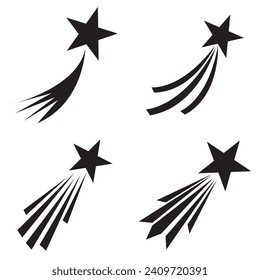 Sterne Symbol, Vektorset. Comet tail oder Star Trail Illustrations-Zeichenkollektion. Sternchen-Vektorgrafik aufschießen. EPS10