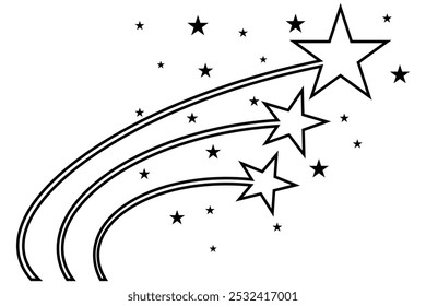 Shooting stars icon, vector set. Shooting star icon in black. Abstract silhouette of shooting star.