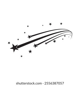 Shooting stars icon vector set. Black falling stars icon. Abstract silhouette of shooting star. Meteorite and comet symbols. Flying comet with tail, falling meteor, abstract galaxy vector element.