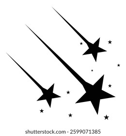Shooting stars icon vector set. The falling stars symbols. Abstract silhouette of shooting star icon. Black falling three stars are a simple drawing. vector illustration. 