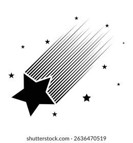 Shooting stars icon vector set. Black falling stars icon. Abstract silhouette of shooting star. galaxy element. Star trail sign vector illustration.